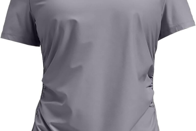 HOOUDO Spring and Summer Pleated Yoga Clothing Short Sleeve Large Size Waist Slimming Running Fitness Top Sports Quick-Drying T-Shirt for Women Sexy Ladies Outfit