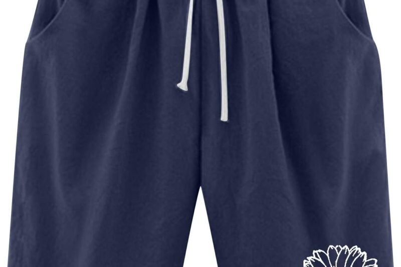 HOOUDO Women’s Printed Summer Trousers with High Waist Cotton Plus Size Trousers Lacing Beach Workout Pheraus Five Point Trousers Happy Shorts Men L Shorts Women’s Sports