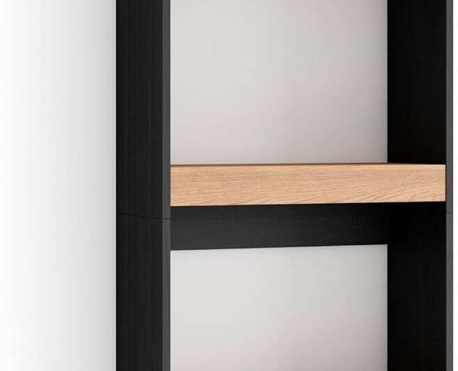 Skraut Home Bookcase, Library, Bookshelf, Bookcase, 60 x 186 x 25 cm, Living Room, Dining Room, Office, Storage Shelf, Modern Style, Oak Black