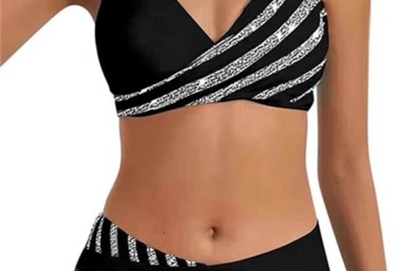 2024 Women’s Bikini Set Two Piece Swimsuit V Neck Crossed Bikini Swimwear Tummy Control High Waist Bikini Sets Swimsuit Push Up Beach Bikini Triangle Wide Swimsuit
