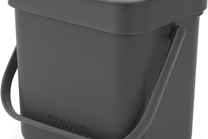 Brabantia Sort & Go Food Waste Bin (3L/Grey), Small Countertop Compost Bin with Handle and Removable Lid, Easy to Clean