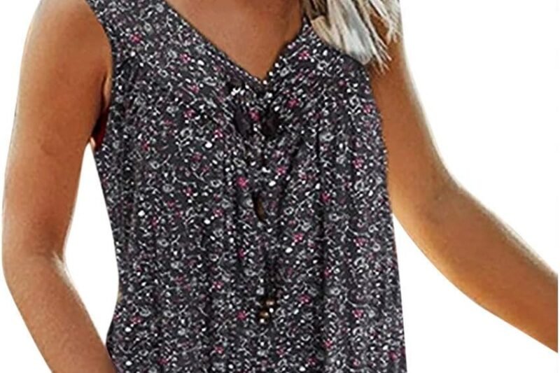 HOOUDO Women’s Blouse Top Print Stylish T-Shirts Women’s Top Elegant Blouse Tshirts Top Black Women’s Vintage Clothes Women’s Black Top Women’s Sexy Red T-Shirt