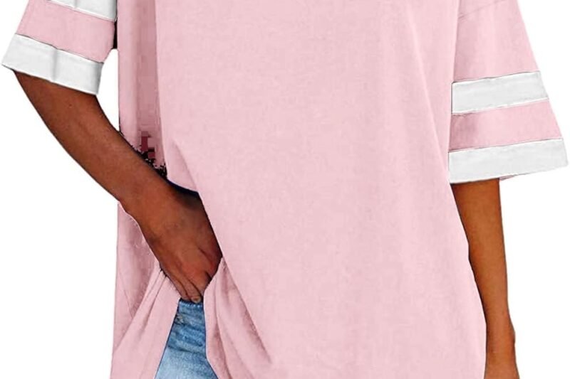 Women’s Elegant Summer Oversize Basic T-Shirt Letter Print Women Shoulder Loose Colour Short Sleeve T-Shirt Blouse with V Neck Sports Top Large Sizes Top_0