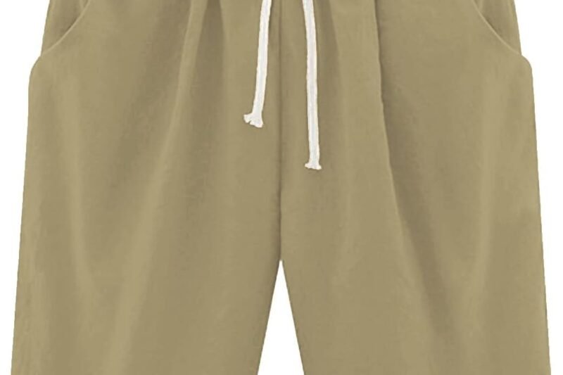 HOOUDO Women’s Summer Cotton Trousers Plus Size High Waisted Shorts Lacing Beach Workout Pocket Five Point Pants Shorts Men with Zip Baggy Jeans Girls