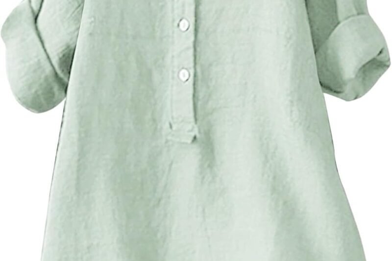 HOOUDO Shirt with loose top, plain colour, medium sleeve collar, casual women’s shirt, women’s shirt, women’s short sleeve t-shirt, women’s white blouse, women’s short sleeve short sleeve women’s