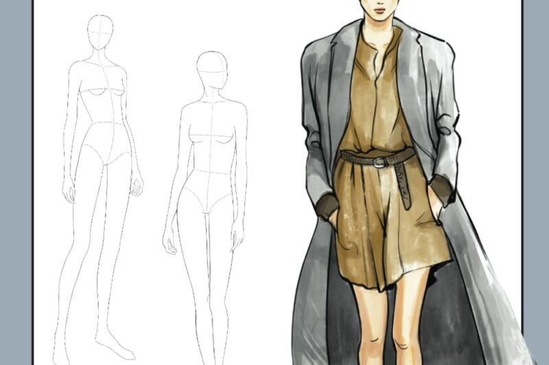 Mode Skizzenbuch mit weiblichen Figuren: 230 professionelle Mode Figurenvorlagen, 10 verschiedene Posen, zum gestalten deiner Mode-Entwürfe und Kreationen