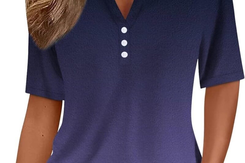 Women’s T-Shirt, Blouses & Tunics for Women, Printed Blouse, Elegant T Shirts for Women, Black V-Neck Tops, Short Sleeve, Crew Neck, Sports T-Shirts, Tops with Loose Button Blouses_5