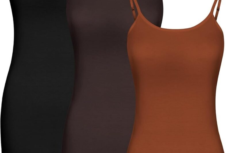 Satinior Women’s Basic Layering Long Tanks Adjustable Spaghetti Strap Cami Camisole Tank Top Pack of 3