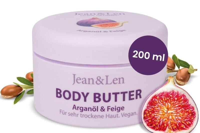 Jean & Len Pampering Body Butter Argan Oil & Fig, pH Skin Ideal, with Pampering Fig Scent, Body Butter, Paraben Free & Silicone, 200 ml (Packaging May Vary)