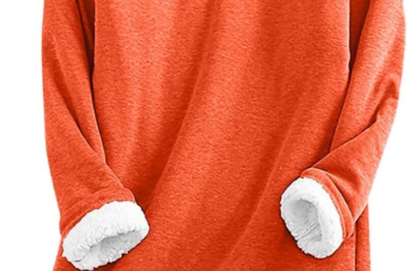 Women’s Teddy Fleece Sweatshirt Warm Sherpa Lined Pullover Autumn Winter Casual Jumper Long Sleeve Tops Crew Neck Plain Thermal Underwear