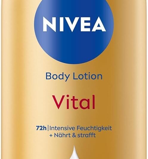 NIVEA Body Lotion Vital, Nourishing Body Cream for Mature Skin with Pomegranate, Macadamia Oil & NIVEA Deep Care Serum, Skin Cream for 72 Hours of Intensive Moisture (250 ml)