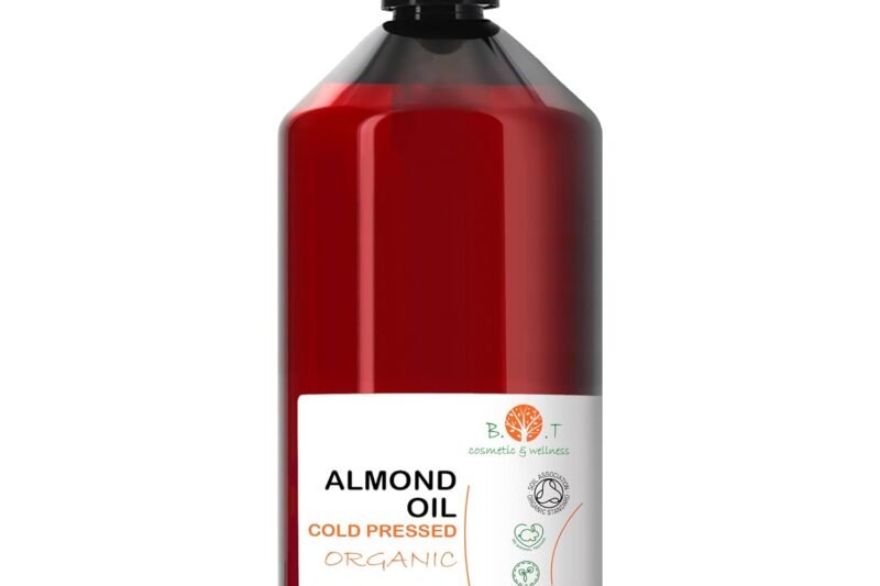 Organic Almond Oil, Pure, Cold Pressed, Natural, Cosmetic Massage Oil, Hair and Beard Oil, Body Oil, Anti-Wrinkle Face Oil, Stretch Marks, Nails, Almond Oil Baby, Scalp Oil – 1000 ml