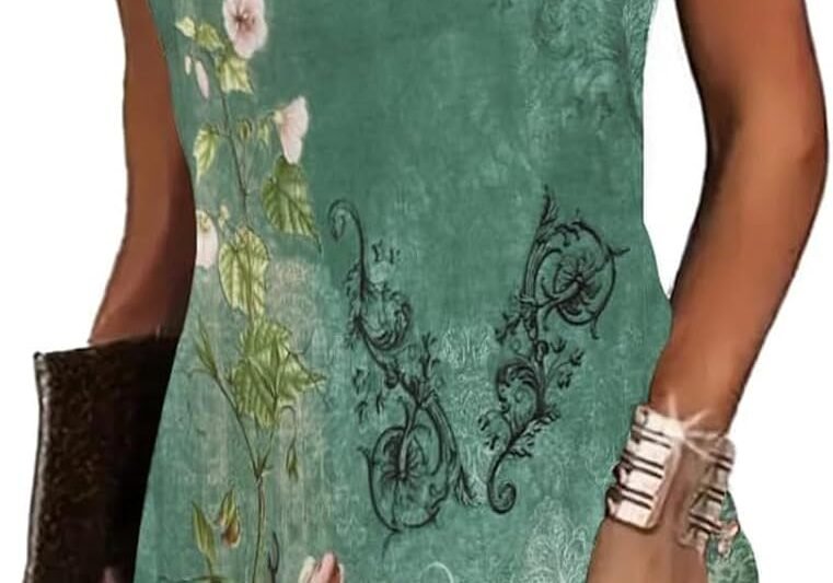 HOOUDO 2025 Summer Dress Women’s Dress Chic and Elegant Sleeveless Midi Dress with V-Neck and Knee-Length Dress Casual Beach Dress Maxi Summer Dresses Women