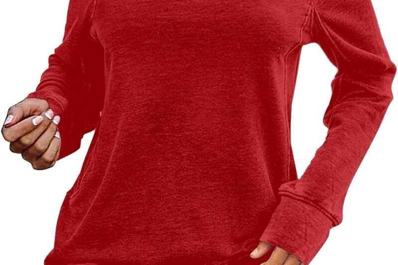 HOOUDO Casual Women’s Crew Neck Sweatshirt, Short Long Sleeve Shirt, Soft Loose Tops Dress, Skull Undershirt, Women’s Long Blouse with Buttons