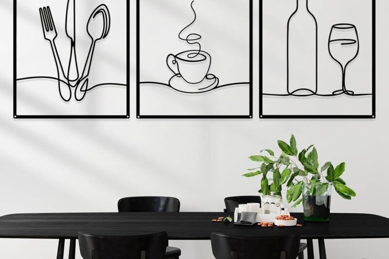 Otoolling 3 Pack Minimalist Metal Kitchen Signs Wall Decor Rustic Kitchen Wall Art for Kitchen Dining Living Room Home 14×11 Inch (Black)