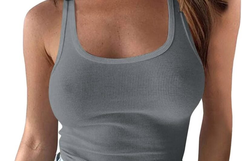 HOOUDO Summer Blouse Women’s Tank Tops Women Loose Quilted Vest Thin Top Back Cut Summer Top Backless Long Shirt Long Shirt with V Neck T Skull Glitter Clothing Modern Party