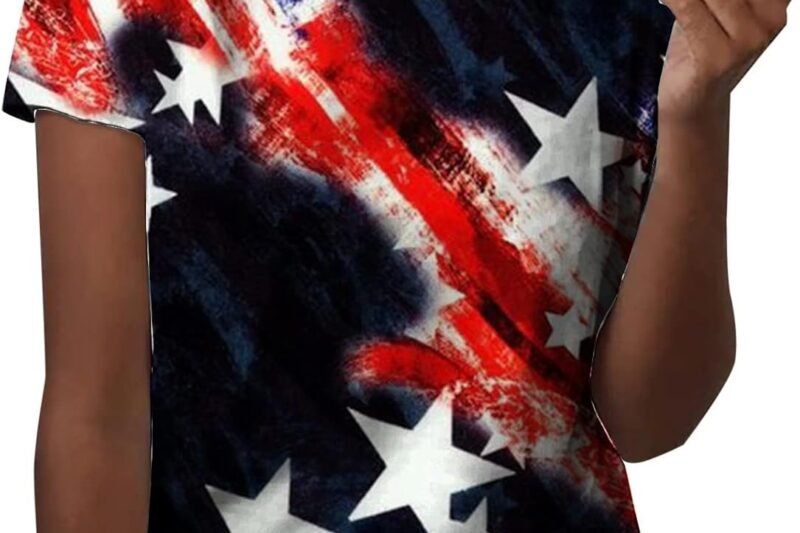 HOOUDO Summer Independence Day Printed Short Sleeve Crew Neck T-Shirt with 3D Digital Print for Women Sexy Clothes Women’s Skull Tops T-Shirt Women’s White Short Sleeve