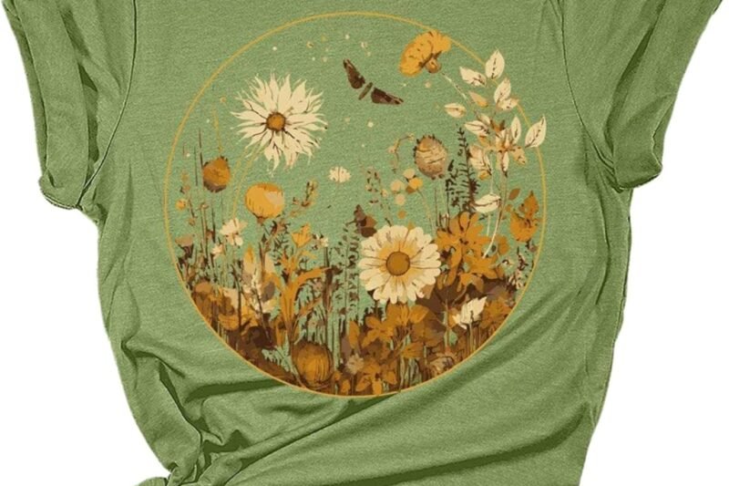 HOOUDO Thin Pullover Women Summer Floral Blouse for Women Casual Wildflower Pattern Short Sleeve Plus Size Looks Younger Every Day Women Blouse Stripes