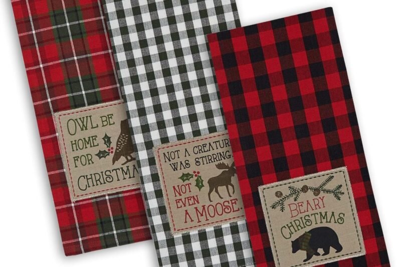 DII Cotton Christmas Holiday Dish Towels, 18×28 Set of 3, Decorative Oversized Embroidered Kitchen Towels, Perfect Home and Kitchen Gift-Cabin Christmas