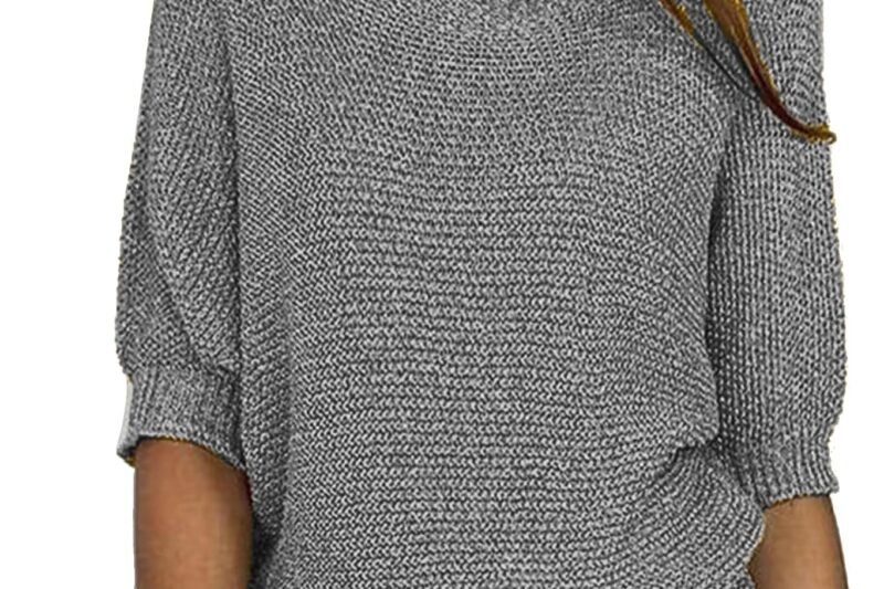 HOOUDO Skull Glitter Women’s Spring Solid Crew Neck Knitted Elegant 3/4 Sleeve Tops Women Pattern
