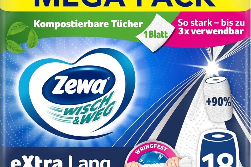 Zewa WischundWeg Extra Long Original Kitchen Roll, Mega Pack, 9 Packs (2 Rolls x 86 Sheets)