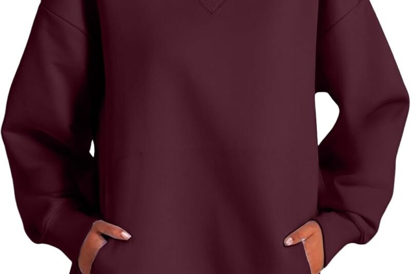 UXSELKCD Women’s Autumn Fashion Plus Loose Casual and Comfortable Sweatshirt with V-Neck and Side Pockets Softshell