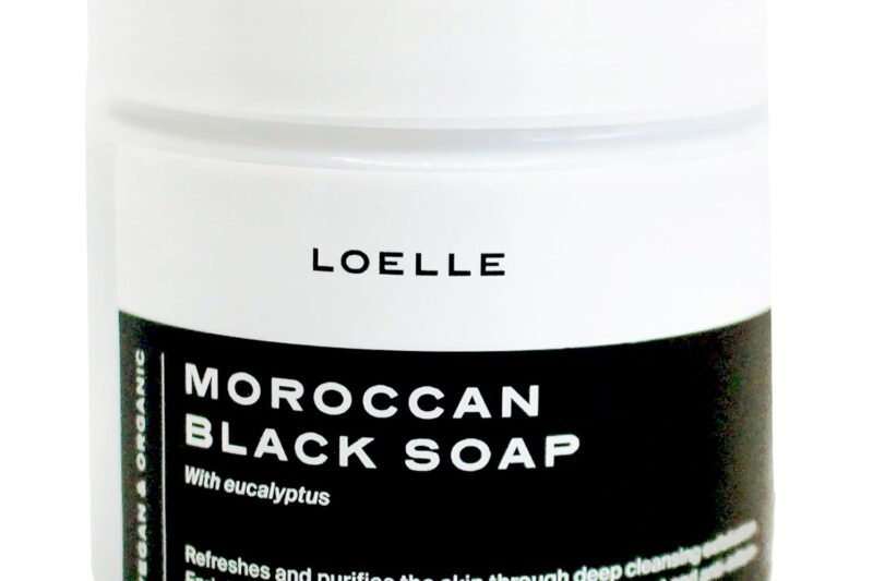 Loelle – 100% Organic Moroccan Black Soap – Made from Natural Ingredients – Black Hammam Body Scrub – Exfoliating Shower Gel (200g)