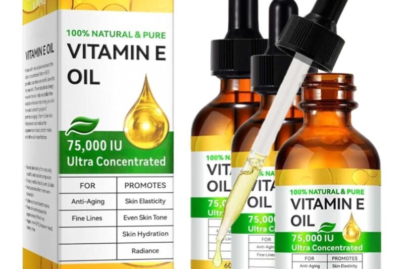 Vitamin E Oil, Organic Vitamin E Oil for Skin, Natural Drops, Face, Hair, Scalp, Nails, Provides Intensive Care for Your Skin, Face & Body, 75,000 IU – 60 ml (2)