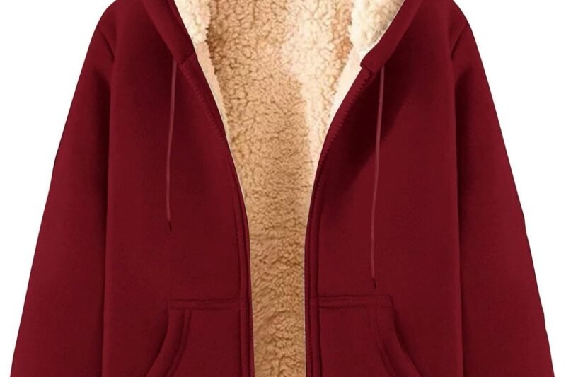 ZWDC Women’s Winter Jacket Warm Fleece Jacket Winter Sweat Jacket with Hood Elegant Plain Transition Jacket Large Sizes Hoodie with Pockets Casual Winter Coat with Zip Plush Jacket