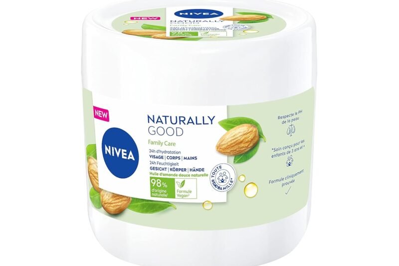 NIVEA Naturally Good Family Care Multi-Purpose Cream for the Whole Family (1 x 450 ml), 3-in-1 Cream Enriched with 100% Natural Sweet Almond Oil, Face Cream – Body – Hands