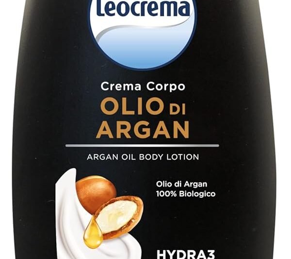 Leocrema – Body Cream with Organic Argan Oil, Rich Texture and Velvety Fast Absorbing Moisturising for 72 Hours, 250ml