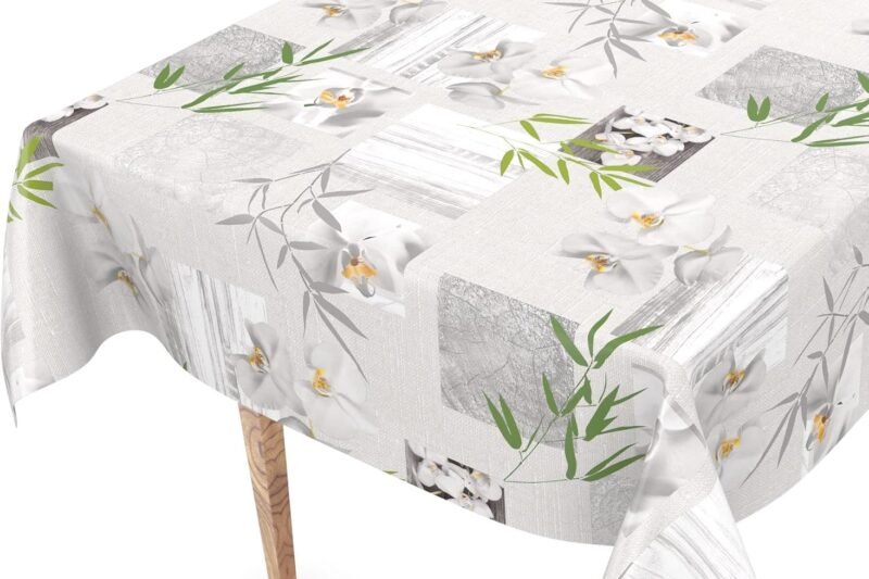 Washable Oilcloth Tablecloth 100 x 140 cm Cut Edge Orchid Spa Easy Care