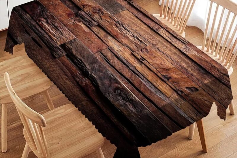 VIGGINER Dark Wood Rectangle Tablecloth Vintage Natural Wood Tablecloth Kitchen Dining Room Rustic Tablecloths Farmhouse Table Decoration for Party Patio 54×72 Inch