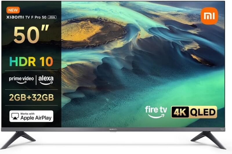Xiaomi TV F Pro 50 (127 cm), 4K UHD QLED, Smart TV, Fire OS8, Triple Tuner DVB-C/S/S2/T/T2, HDR10.60Hz with 120Hz Game Boost Mode, MEMC, Voice Control with Alexa, 2GB + 32GB, Compatible with Apple